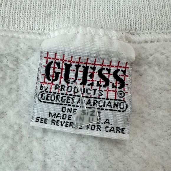 VINTAGE 80s Guess USA Sweatshirt One Size Oversize White Crewneck Spell Out Logo - Picture 3 of 7